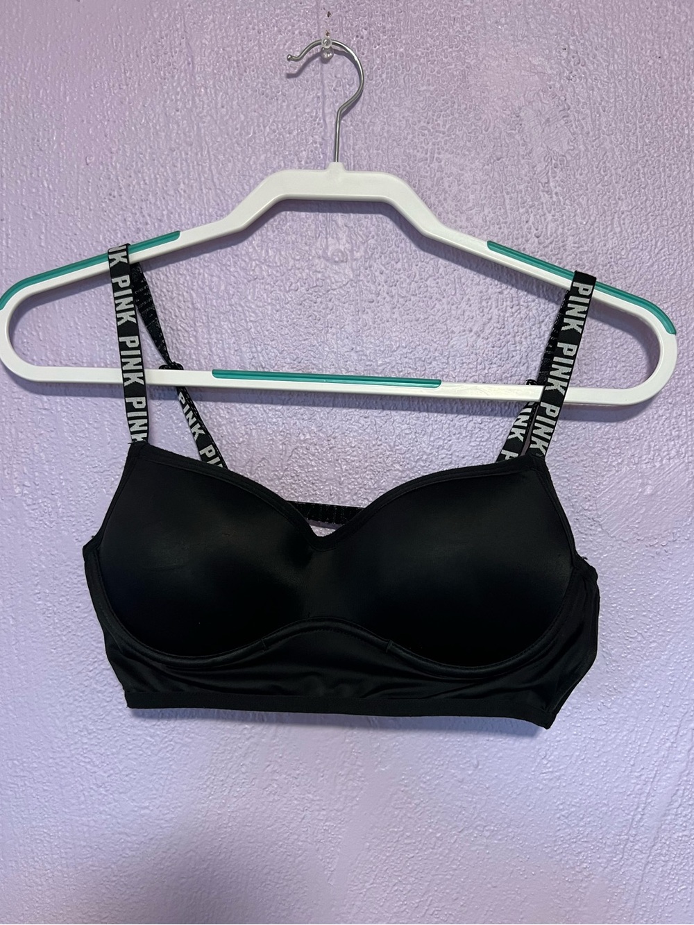 PINK Victoria's Secret Black Molded Cup Bralette with Logo Straps